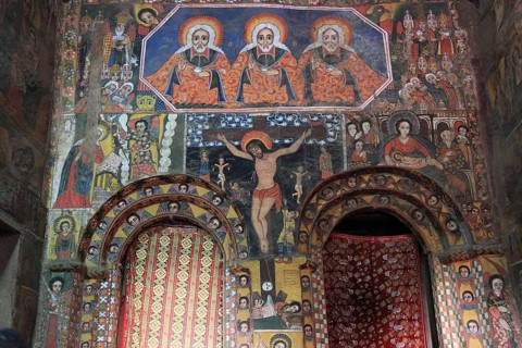 Amhara region, near Gondar, Gonder, mural painting in the church of Debre Berhan Selassie, built in