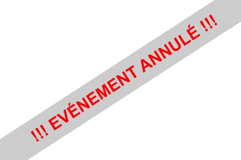 Red sign saying (event) cancelled with empty stadium in the background