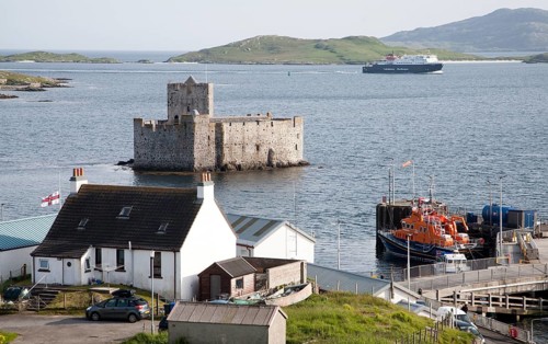 Caledonian MacBrayne ferry at Castlebay the largest settlement in Barra, Outer Hebrides, Scotland,