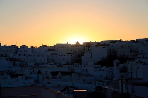 Sun going down buildings in shadow in village of Vejer de la Frontera, Cadiz Province, Spain,
