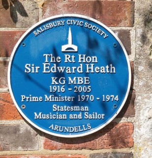 Blue plaque at Arundells to Sir Edward Heath 1916-2005, Prime Minister 1970-1974, Salisbury,