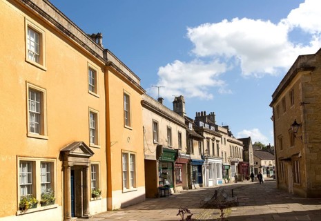 Historic buildings and shops, High Street, Corsham, Wiltshire, England, UK