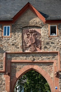 Coat of arms of the medieval Friedberg Castle with imperial eagle above the south gate,
