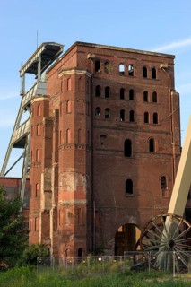 Malakow tower and winding tower, disused Ewald colliery, Herten, Ruhr area, North Rhine-Westphalia,