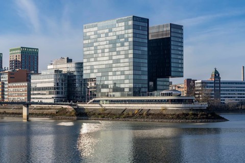 Media Harbour, Düsseldorf, old and modern architecture in the former harbour, now a mixture of