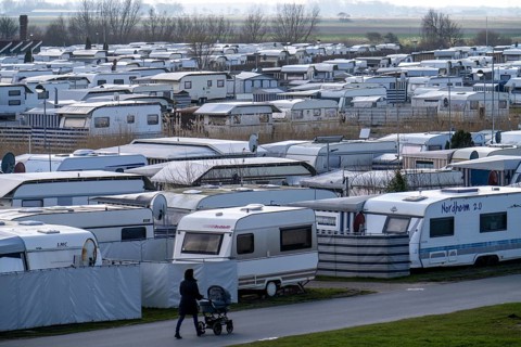 Campsite, pitch for caravans and motorhomes on the North Sea dyke, in Neuharlingersiel, Lower