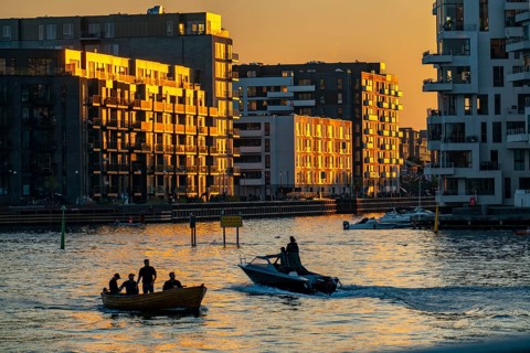 Residential buildings, apartment buildings, condominiums, at the harbour, Havneholmen and