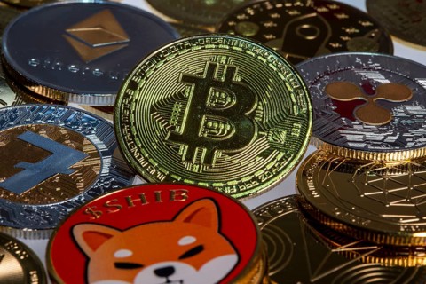 Various cryptocurrencies, symbol coins, optical placeholder for the digital currency, blockchain,