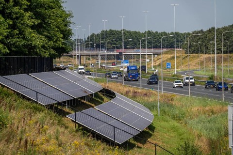 A58 motorway, photovoltaic systems were installed on the slopes to the side of the carriageway, use