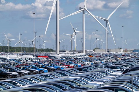 Storage area for new cars in the port of Vlissingen-Oost, vehicles are temporarily stored on over