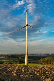 Wind farm near Bad Wünnenberg, Ostwestfalen Lippe, along the A44 motorway, North Rhine-Westphalia,