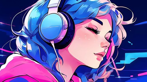 Anime style portrait of a girl with large headphones engulfing her ears, AI generated