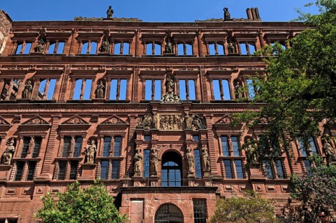 Ottheinrich's building of the Heidelberg castle ruins, destroyed in 1689, castle courtyard,