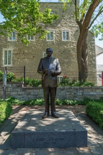 Bronze statue of former Mayor of Montreal Jean Drapeau by Annick Bourgeau installed in Place de la