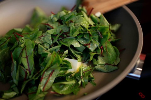 Southern German cuisine, preparation of sorrel soup with char, blood sorrel (Rumex sanguineus),