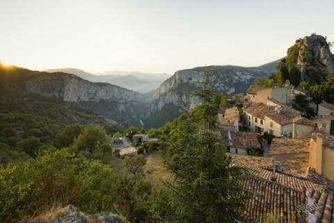 Mountain village, sunrise, Rougon, Verdon Gorge, Gorges du Verdon, Alpes-de-Haute-Provence