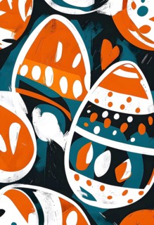 Illustration of an abstract Easter egg design with geometric patterns, bold colors, and a mix of