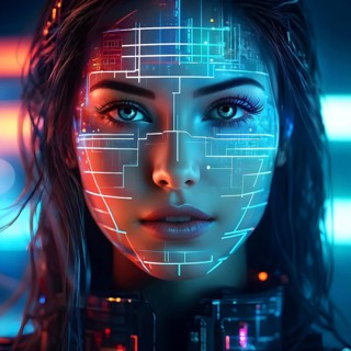 3d digital facial recognition displaying a female face with overlaid ai biometric data, AI
