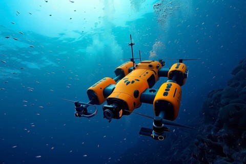 Deep sea exploration and mining in abyssal plains performed by AUV and autonomous drones, AI