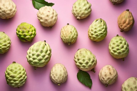 Cherimoya fruits on purple background. KI generiert, generiert AI generated