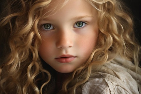 Young girl child with wavy blond long hair. KI generiert, generiert, AI generated