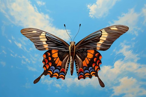 Stylized short horned baronia butterfly flying, AI generated