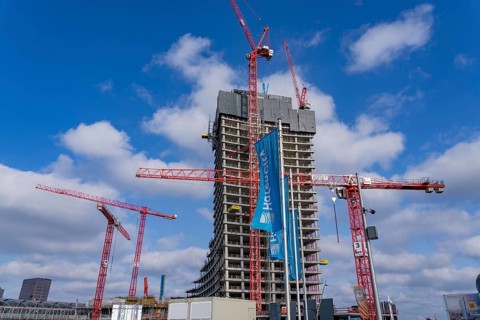 Shell of the Elbtower construction project, the architectural completion of Hafencity Hamburg, in