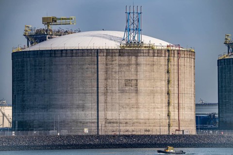 LNG import terminal Tanks for liquefied natural gas in the seaport of Rotterdam, Maasvlakte,