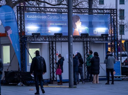 Corona test centre in the city centre at the main railway station, Essen, North Rhine-Westphalia,