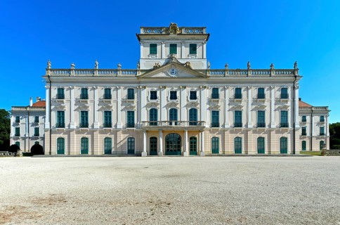 Eszterhazy Palace, also known as Eszterháza Palace or Fertöd Palace, palace view from the French
