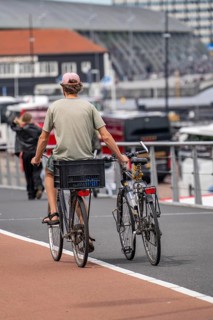 Cycle path in Amsterdam, two-wheel transport next to the bicycle, Netherlands