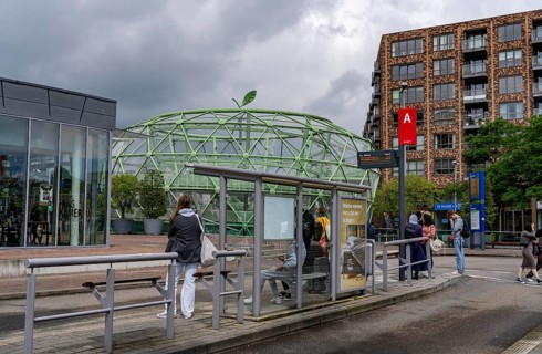 The Fiestappel, bicycle car park for over 900 bicycles, in a stylised apple shape, in Alphen aan