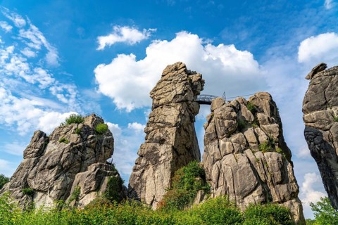 The Externsteine, a sandstone rock formation, in the Teutoburg Forest, near Horn-Bad Meinberg,