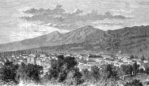 Hotel and brine bath Achselmannstein near Bad Reichenhall in Bavaria, Germany, in 1880, Historical,