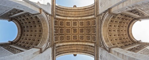 Close-up of the interior of the Arc de Triomphe, symmetrical architecture, Paris