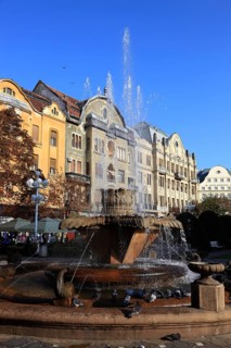 Banat, Timisoara, Timisoara, Old Town, Fountain at Piata Victoriei, Victory Square, Romania, Europe