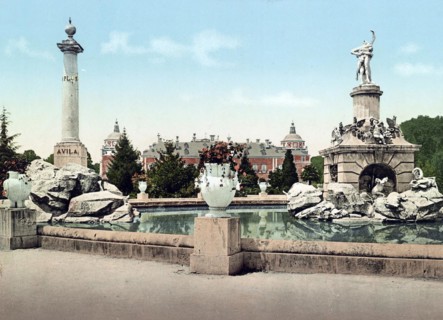 Aranjuez. Fuente de Hercules y Palacio Real, Spain, c. 1890, Historic, digitally restored