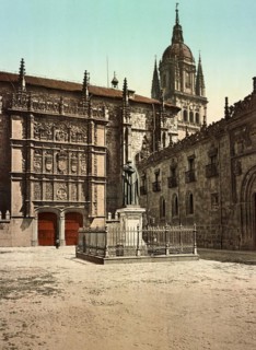 Facade of the University of Salamanca, Spain, around 1890, Historical, digitally restored