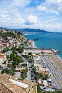 Port in Salerno and Beach in Vietri sul Mare, Amalfi Coast, Salerno, Campania, Italy, Europy,