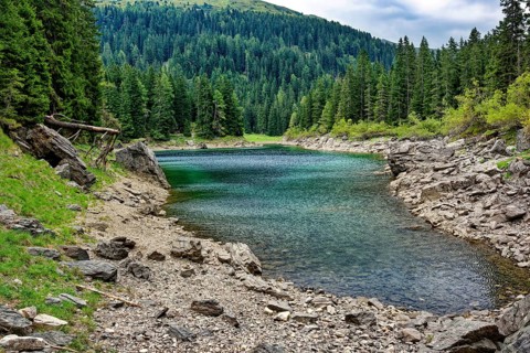 Obernberger See, mountain lake, landscape of the Stubai Alps, weather mood, cloud mood, Obernberg