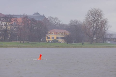 Rainy weather in Dresden city centre. Due to the heavy rainfall, river levels rise again in Saxony
