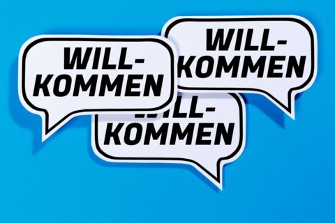 Welcome to speech bubbles communication concept talk