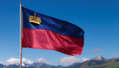 The flag of Liechtenstein flutters in the wind