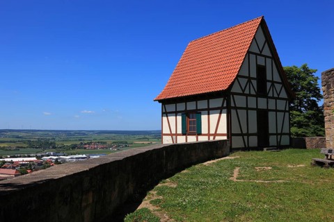 Guard tower on the castle ruins on the Schlossberg, Königsberg in Bavaria, Königsberg i.Bay, town