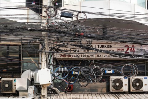 Power lines Cable clutter and air conditioning units