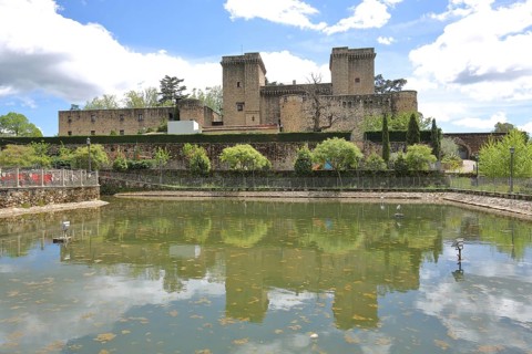 Castle Palace with pond and reflection Castillo Palacio de los Condes de Oropesa, Jarandilla de la