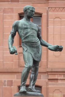 Shoemaker's fountain and monument to shoemaker Johann Joß for the shoe industry, shoe production,