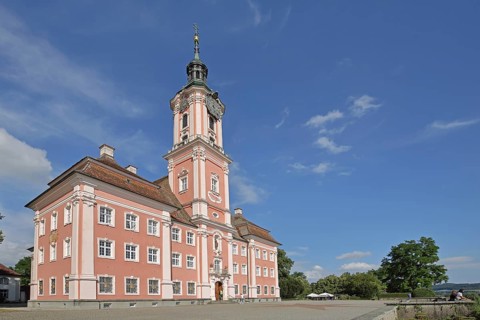 Baroque basilica, pilgrimage church, view of lake, Birnau, Uhldingen-Mühlhofen, Obersee, Lake