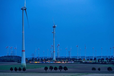Wind farm, south of the village of Helmern, part of Bad Wünnenberg, Paderborn district, A44