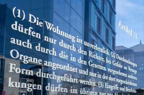 Basic Law 49, glass wall with articles from the Basic Law, Berlin, Germany, Europe